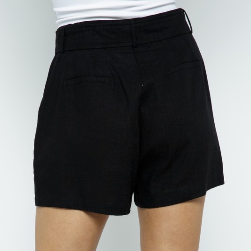 NWT Black High Waist Linen Belted Shorts - Picture 6 of 6